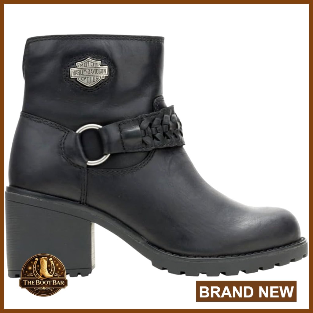 Full Grain Leather Motorcycle Boots, 7" Shaft, 3" Block Heel, Pull-On